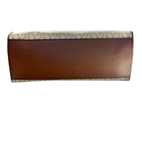 Michael Kors Logo Cream & Brown Canvas & Leather Tote Bag With Detachable Strap - Picture 11 of 16